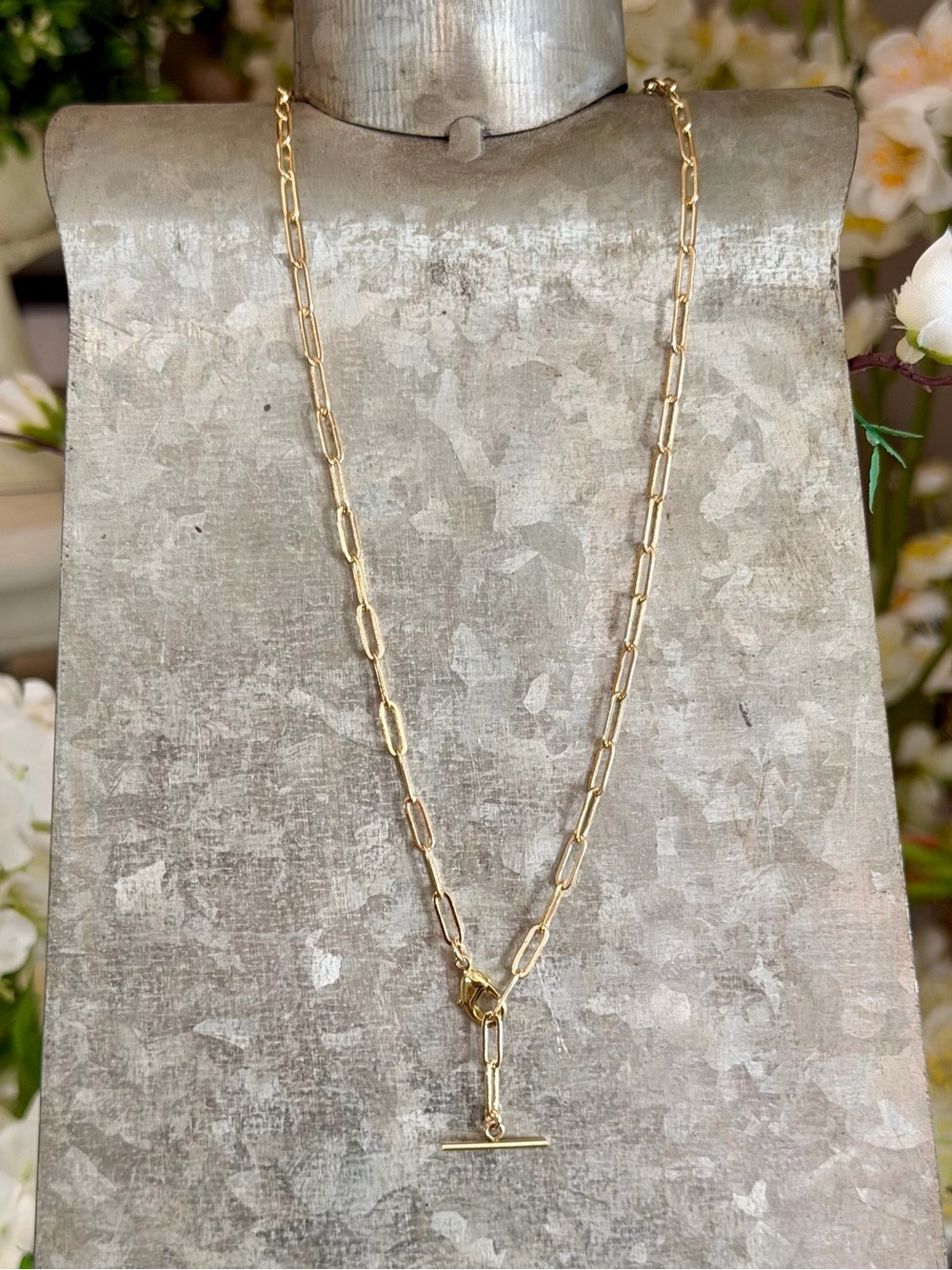 14K Gold Fill Paperclip Link T-bar Necklace - Women Jewelry
